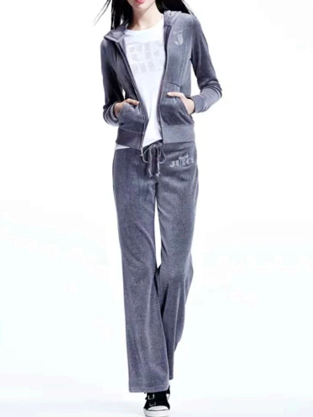Juicy Couture Y2K Velour Tracksuit Set Gray L+M